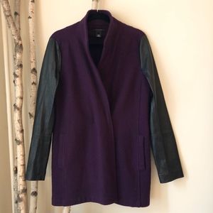 Scoop NYC Wool Jacket with Leather Sleeves